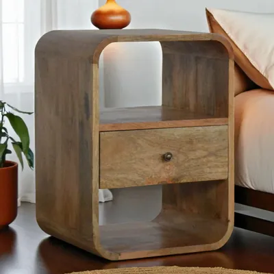 Night tables - Artisan Furniture Solid Wood London Nightstand, 1 Drawer and 2 Open Slots, Beige - ARTISAN FURNITURE