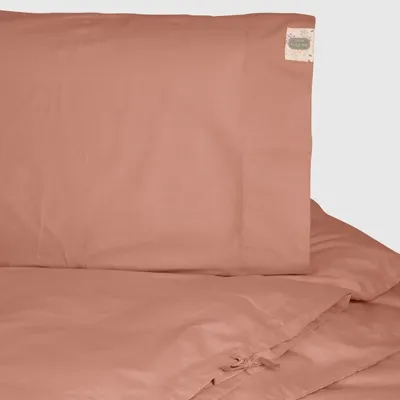 Linge de lit - Parure de lit simple, 100 % coton ranforce, pêche - DILIOS