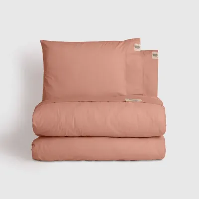 Linge de lit - Parure de lit double, 100 % coton ranforce, pêche - DILIOS