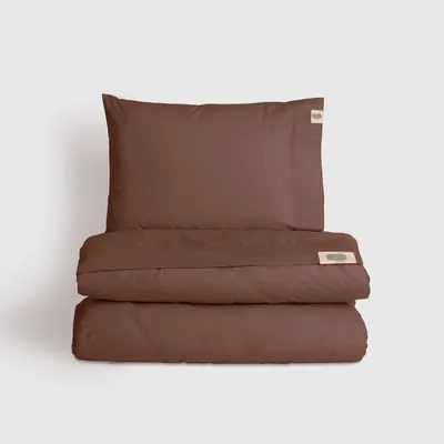 Linge de lit - Parure de lit simple, 100 % coton ranforce, marron - DILIOS