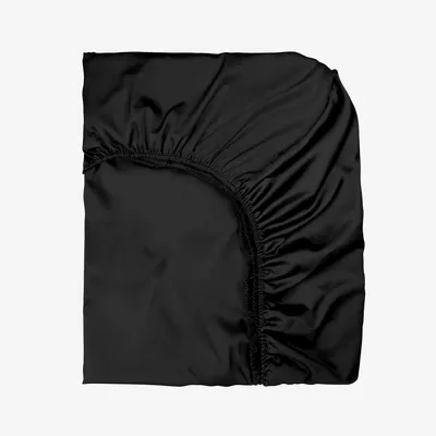 Linge de lit - Drap-housse en satin, 100x200x25, noir - DILIOS