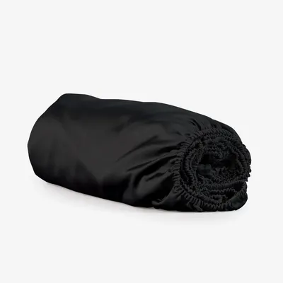 Linge de lit - Drap-housse en satin, 100x200x25, noir - DILIOS