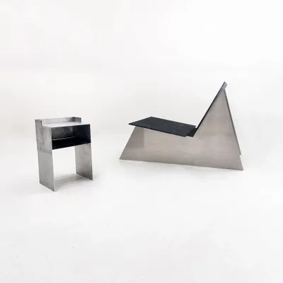 Hotel bedrooms - Matted Aluminium & Blackwood Sidetable - Industrial Nightstand - CASE STUDIOS