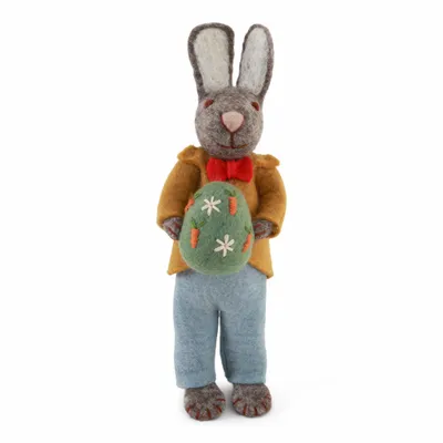 Objets de décoration - Lapin Garçon Gris Moyen avec Veste et Œuf - GRY & SIF