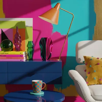 Office design and planning - Vase "Pleasure" | Multi-color | Tropical | Pink&Lime&Turquoise - AUURA