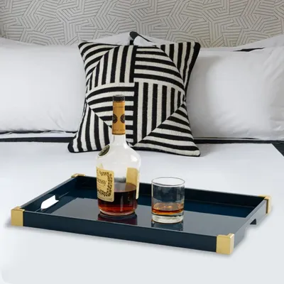 Trays - ANDELA - Lacquer tray with brass corners - MAI HOME DECOR