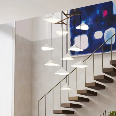 Hanging lights - Emily V6 – Vertical Multi-Light Chandelier for Lobbies & High Ceilings - MOSS OBJECTS