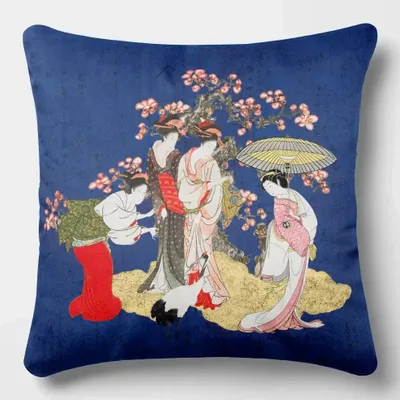 Linge - Splendeurs d'Edo 1 - Housse Coussin Velours 45cm x 45cm - LAURE WELFLING - DJEBELI