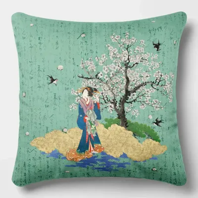 Linge - Splendeurs d'Edo 2 - Housse Coussin Velours 45cm x 45cm - LAURE WELFLING - DJEBELI