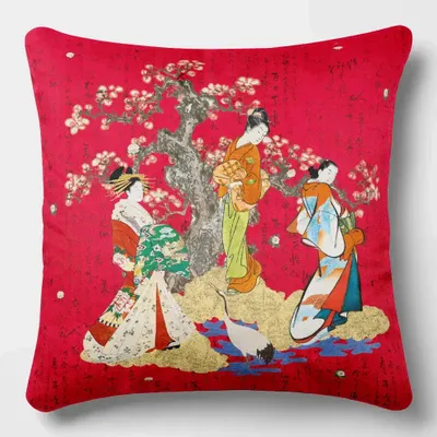 Linge - Splendeurs d'Edo 3 - Housse Coussin Velours 45cm x 45cm - LAURE WELFLING - DJEBELI