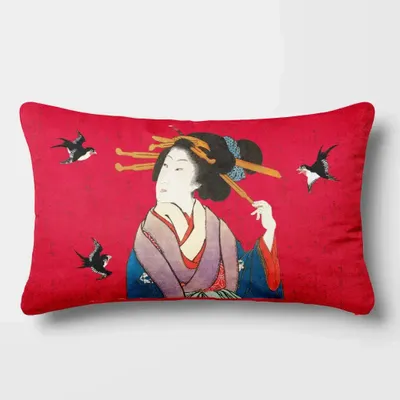 Linge - Splendeurs d'Edo 9 - Housse Coussin Velours 30cm x 50cm - LAURE WELFLING - DJEBELI
