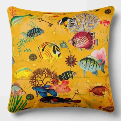 Linge - Odyssée Sous-Marine 5 - Housse Coussin Velours 45cm x 45cm - LAURE WELFLING - DJEBELI