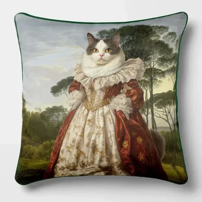 Linge - Bestiaire Aristocratique 8 (La Baronne de Miaou) — Housse Coussin Velours 45cm x 45cm - LAURE WELFLING - DJEBELI
