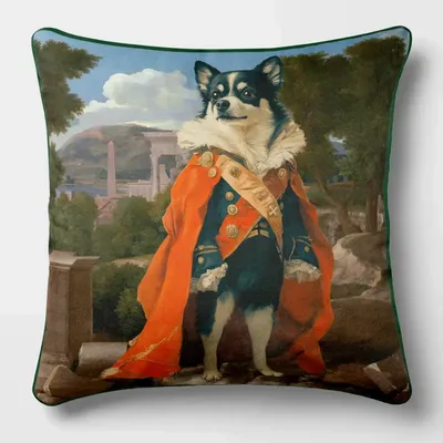 Linge - Bestiaire Aristocratique 14 (Monsieur Valhund) — Housse Coussin Velours 45cm x 45cm - LAURE WELFLING - DJEBELI