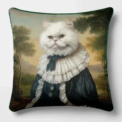 Linge - Bestiaire Aristocratique 12 (Monsieur de Félin) — Housse Coussin Velours 45cm x 45cm - LAURE WELFLING - DJEBELI