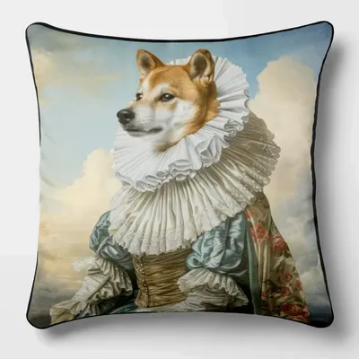 Linge - Bestiaire Aristocratique 19 (La Duchesse Spitz) — Housse Coussin Velours 45cm x 45cm - LAURE WELFLING - DJEBELI