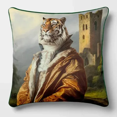 Linge - Bestiaire Aristocratique 23 (Le Prince Tigre) — Housse Coussin Velours 45cm x 45cm - LAURE WELFLING - DJEBELI