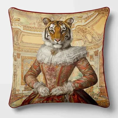 Linge - Bestiaire Aristocratique 30 (Princesse Tigresse) — Housse Coussin Velours 45cm x 45cm - LAURE WELFLING - DJEBELI