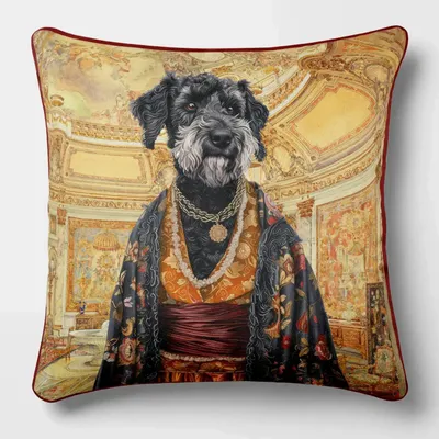 Linge - Bestiaire Aristocratique 31 (La Duchesse Schnauzer) — Housse Coussin Velours 45cm x 45cm - LAURE WELFLING - DJEBELI