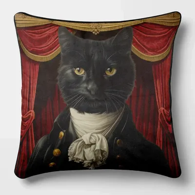 Linge - Bestiaire Aristocratique 36.2 (Chevalier du Chat Noir) — Housse Coussin Velours 45cm x 45cm - LAURE WELFLING - DJEBELI
