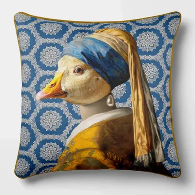 Linge - Bestiaire Aristocratique 40 (Mademoiselle de Canard) — Housse Coussin Velours 45cm x 45cm - LAURE WELFLING - DJEBELI