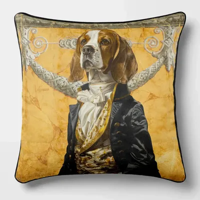Linge - Bestiaire Aristocratique 42 (Le Duc de Beagle) — Housse Coussin Velours 45cm x 45cm - LAURE WELFLING - DJEBELI