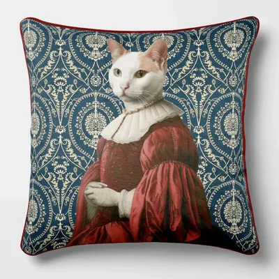 Linge - Bestiaire Aristocratique 45 (La Duchesse Minette) — Housse Coussin Velours 45cm x 45cm - LAURE WELFLING - DJEBELI