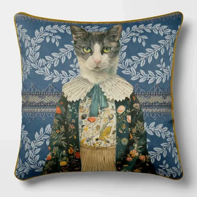 Linge - Bestiaire Aristocratique 46 (Le Vicomte Matou) — Housse Coussin Velours 45cm x 45cm - LAURE WELFLING - DJEBELI