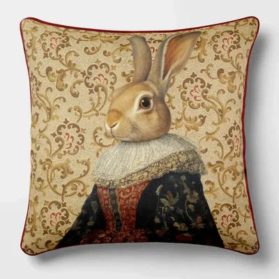 Linge - Bestiaire Aristocratique 52 (La Marquise Lapine) — Housse Coussin Velours 45cm x 45cm - LAURE WELFLING - DJEBELI
