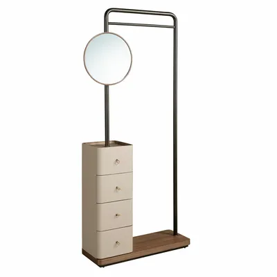 Armoires - Porte-manteau en similicuir vison, noyer et acier noir avec miroir - ANGEL CERDÁ