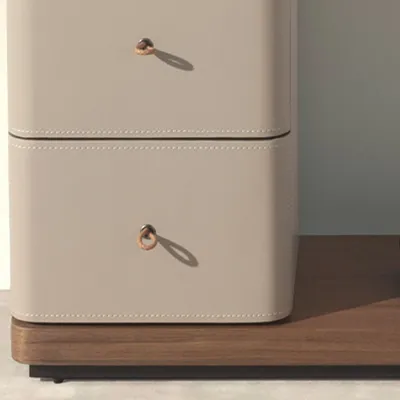 Wardrobe - Mink leatherette, walnut, and black steel coat rack with mirror - ANGEL CERDÁ