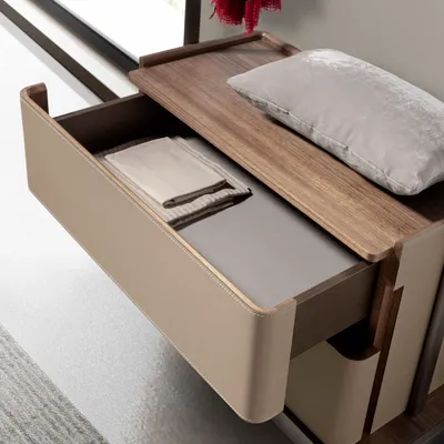 Wardrobe - Mink leatherette, walnut, and stainless steel coat rack - ANGEL CERDÁ