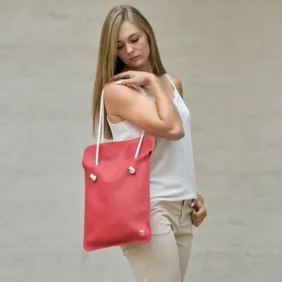 Bags and totes - SAC TOTEBAG DIVINE CUIR LISSE RUBIS - MADE IN FRANCE - AMWA AND CO