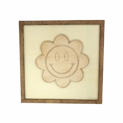Paintings - Wooden Flower Smiley Wall Art - WOODILLUSION