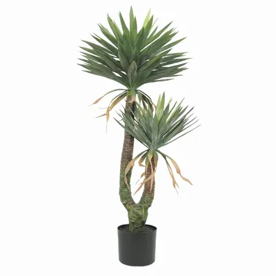 Floral decoration - Artificial yucca, 2 trunks, plastic pot - LIGNE DÉCO