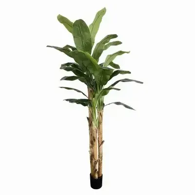 Floral decoration - Artificial banana tree, 27 leaves, black plastic pot - LIGNE DÉCO