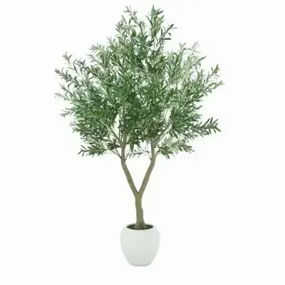 Floral decoration - Artificial olive tree, white plastic pot - LIGNE DÉCO