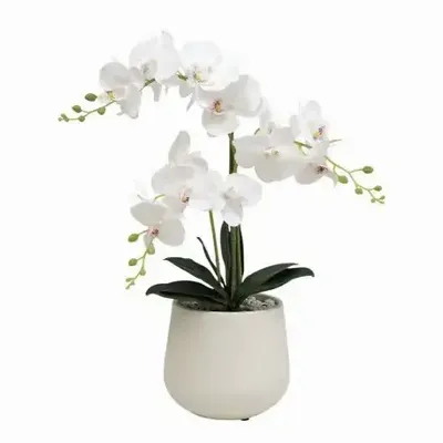 Floral decoration - Artificial Orchid in White Pot - LIGNE DÉCO