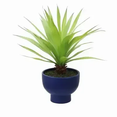 Floral decoration - Artificial Agave in Blue Ceramic Pot - LIGNE DÉCO