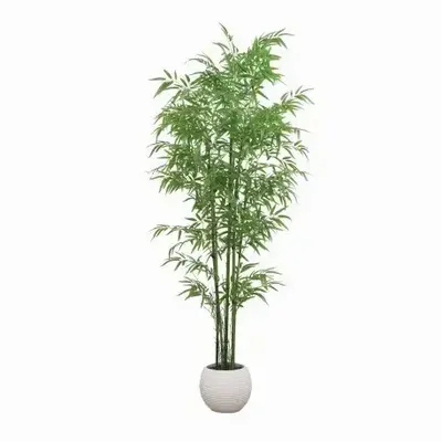 Floral decoration - Large artificial bamboo, 6 trunks, white pot - LIGNE DÉCO