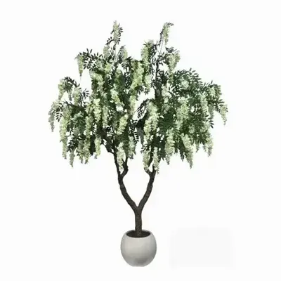 Floral decoration - Artificial wisteria, white plastic pot - LIGNE DÉCO