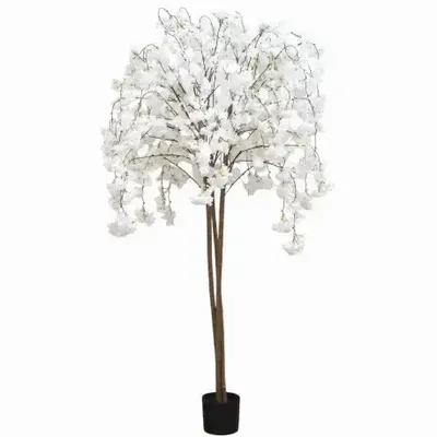 Floral decoration - Artificial cascading apple tree, black plastic pot – White - LIGNE DÉCO
