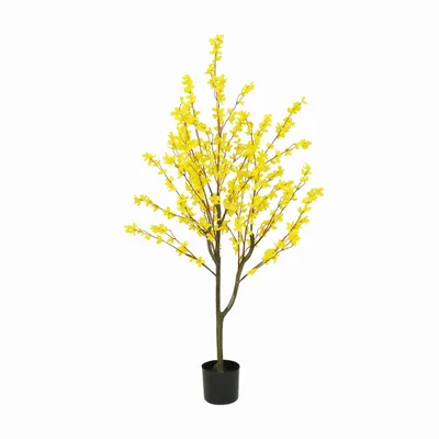 Floral decoration - Artificial forsythia, black plastic pot – Yellow - LIGNE DÉCO
