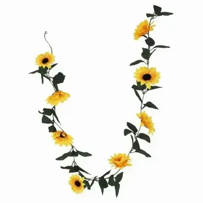 Floral decoration - Artificial sunflower garland – 7 flowers – Yellow - LIGNE DÉCO