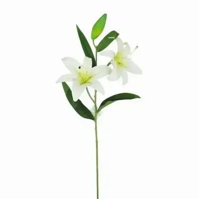 Floral decoration - Artificial lily stem – 2 flowers and 1 bud – White - LIGNE DÉCO