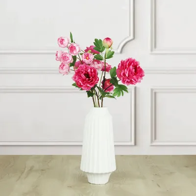 Décorations florales - Tige de pivoines artificielles – 2 fleurs et 1 bourgeon – Rose - LIGNE DÉCO