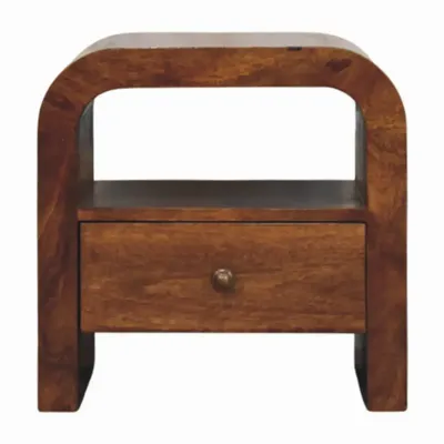 Night tables - Solid Wood Darcy Chestnut Nightstand, 1 Drawer and Open Shelf, Dark Brown - ARTISAN FURNITURE