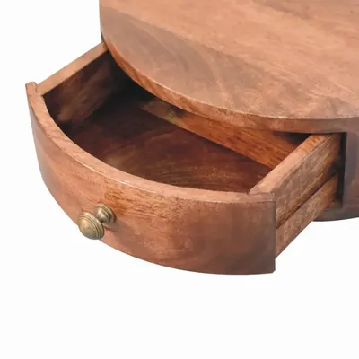 Night tables - Solid Wood Honey Caramel Wall Mounted Rounded Nightstand, 1 Drawer, Dark Brown - ARTISAN FURNITURE