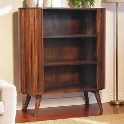 Sideboards - Artisan Furniture Solid Wood Cortez Chestnut Open Cabinet, 3 Open Shelves, Dark Brown - ARTISAN FURNITURE