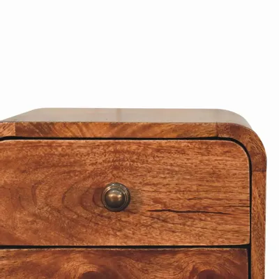 Night tables - Artisan Furniture Solid Wood Mini Curved Honey Caramel Wall Mounted Nightstand, 2 Drawers, Dark Brown - ARTISAN FURNITURE